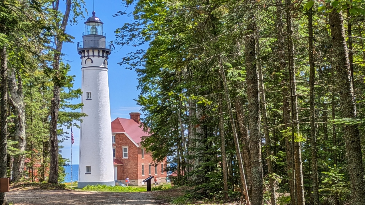 Nice View of Ausable Point Lighthouse Approaching from Trail
