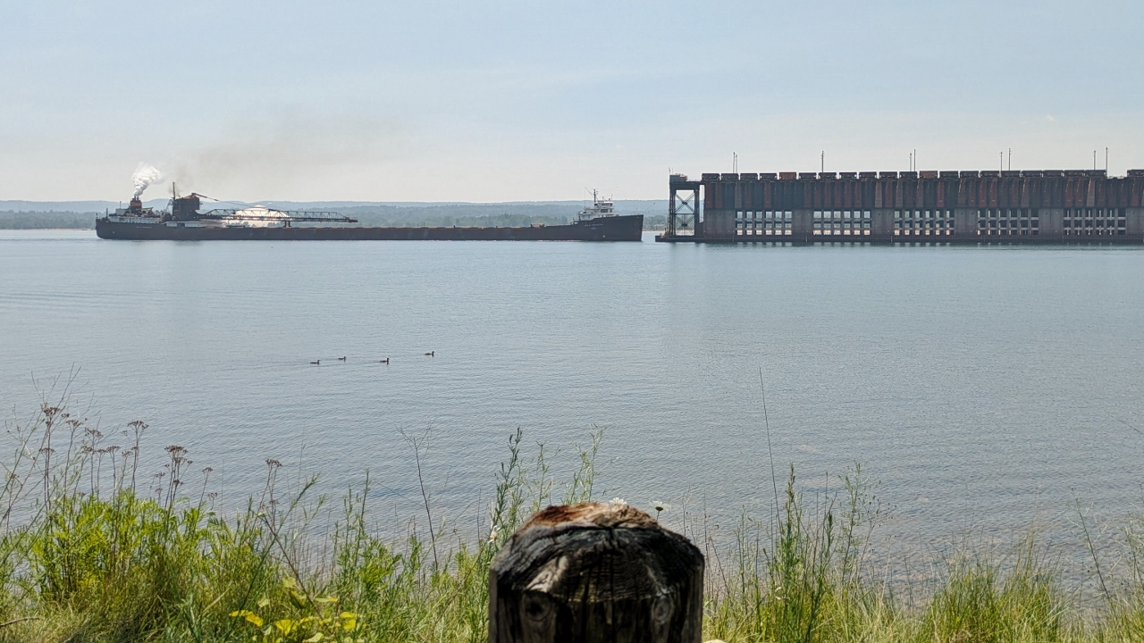 Ship Approaches Marquette Ore Dock