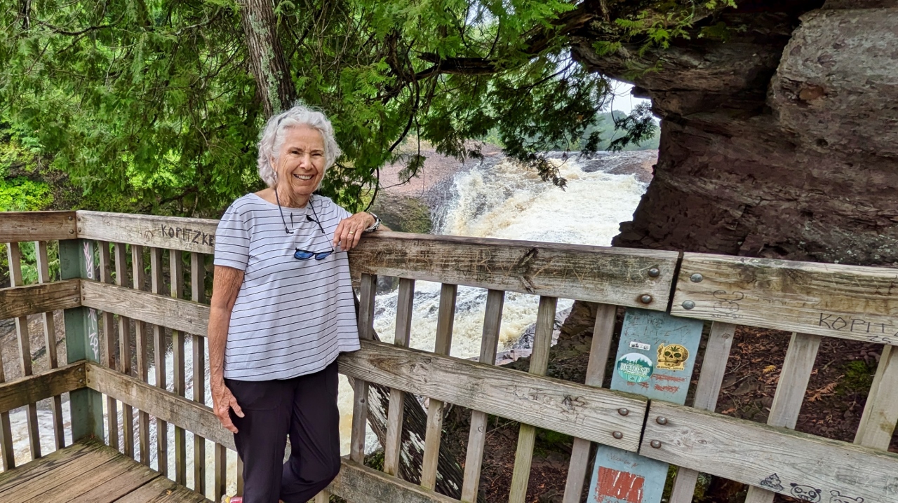 Sandy Looks Good in Front of Rainbow Falls