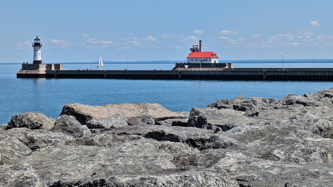 Pair of Lights on Lift Bridge Breakwaters