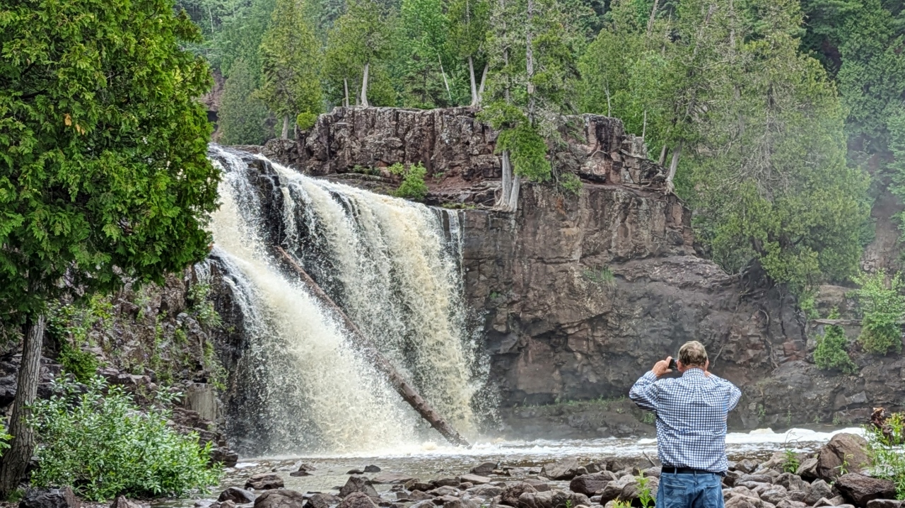 Bill Positions Himself for Shot of Lower Gooseberry Falls