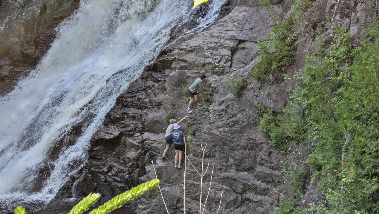 Kids Climb Face of Caribou Falls