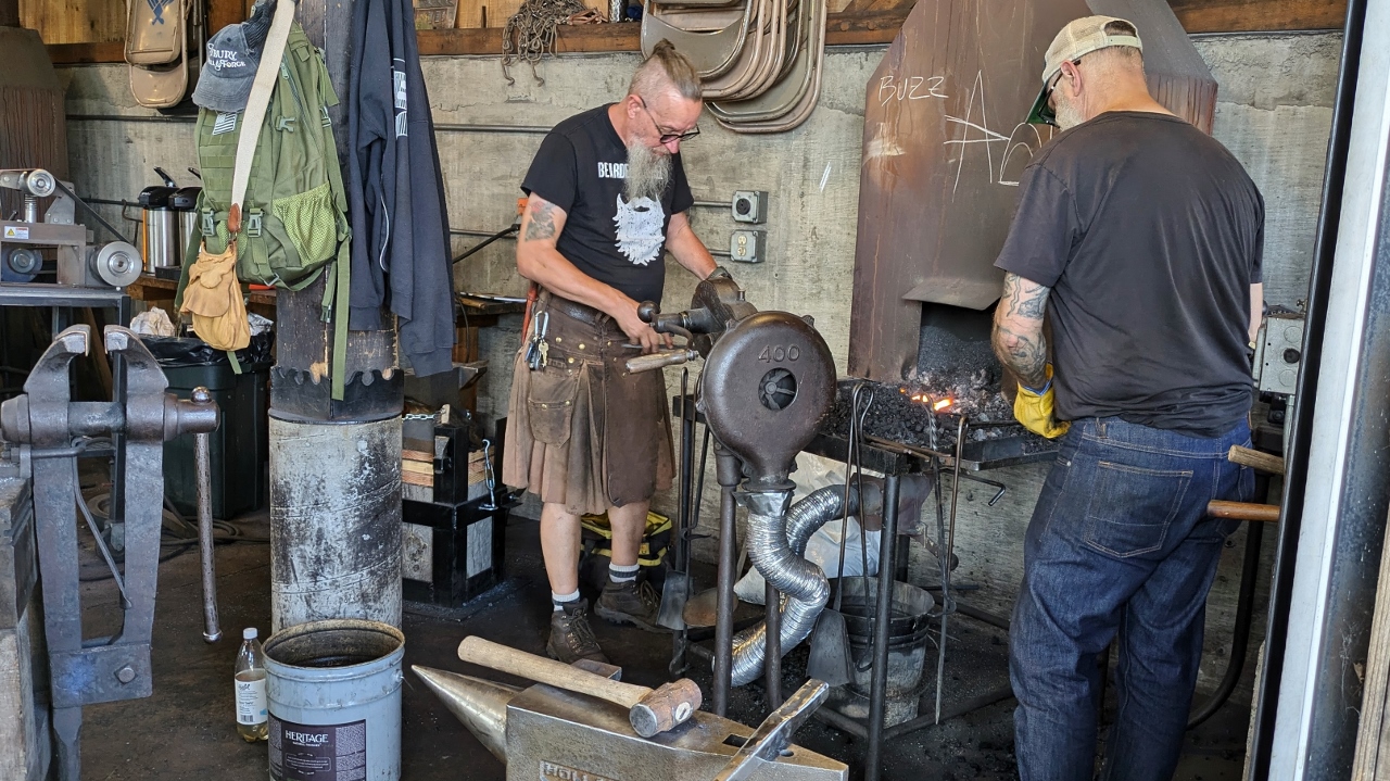 Blacksmithing Students Making Axes