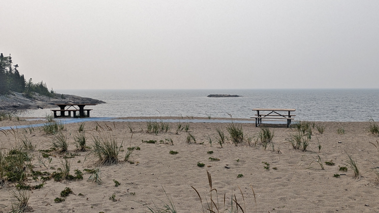 Lake Has No Tides so Picnic Tables on Beach are OK