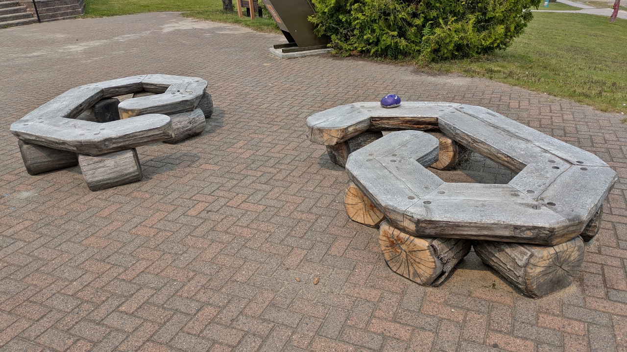 Interesting Log Benches at Beachfront Boardwalk