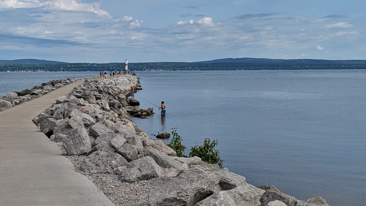 Harbor Protecting Pier Leads to Petoskey Light