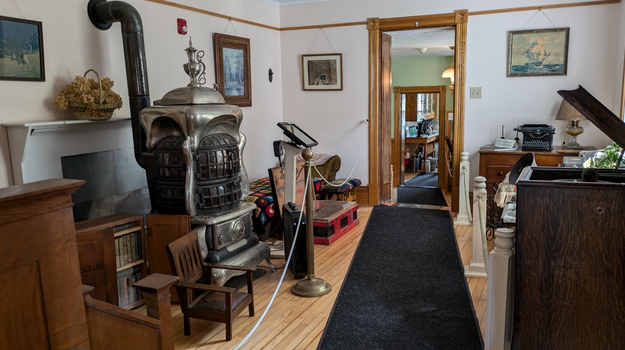 Wood Stove Dominated Cozy Living Room