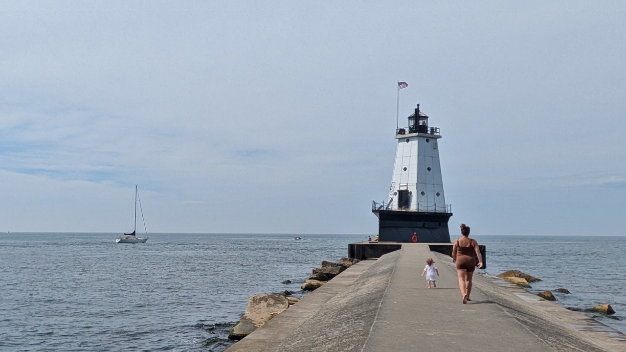 Sandy Approaches Ludington's North Breakwater Light