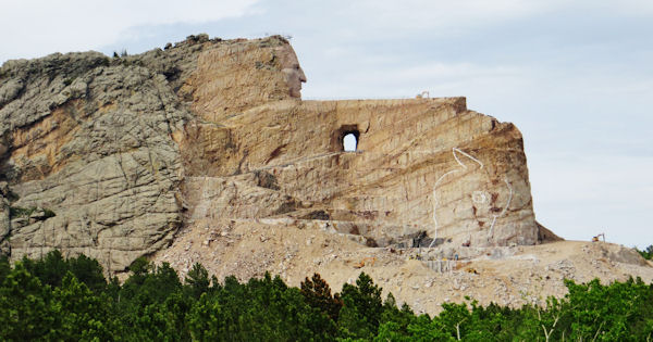 Crazy Horse Memorial with Horse's-Head-To-Be in Outline
