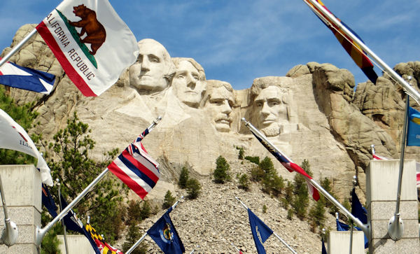 Mount Rushmore Monument through Avenue of Flags