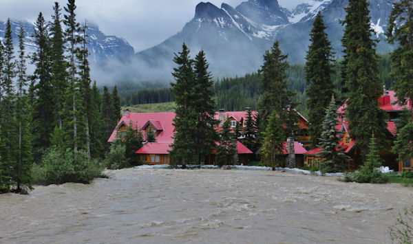 Bow River Threatens Condos in Lake Louise