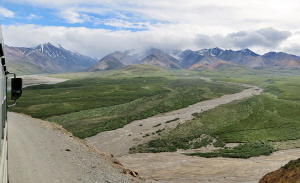 Mountains and Rivers Far Below as Road Winds along Polychrome Pass
