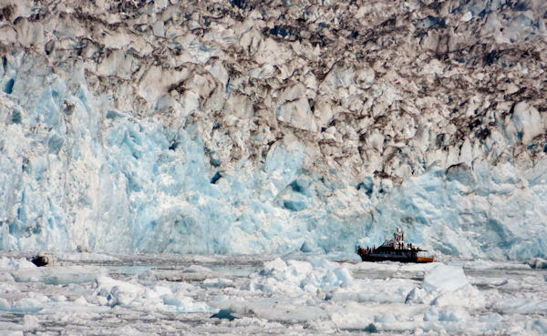 Close-In Tour Boat Dwarfed by Columbia Glacier