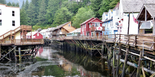 Ketchikan's Creek Street Buildings and Walkway are Cantilevered Over Creek