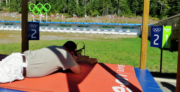 Bill Takes His Turn Shooting at Nordic Center Biathlon Targets