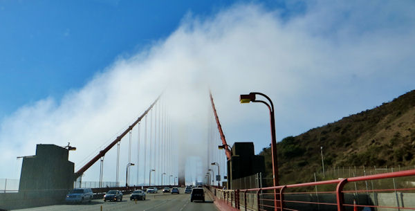 Fog Shrouds Peaks of Golden Gate Bridge