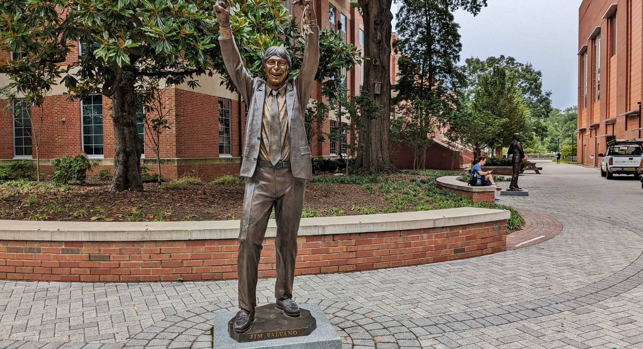 Statue of Jimmy Valvano Outside of William Neal Reynolds Coliseum