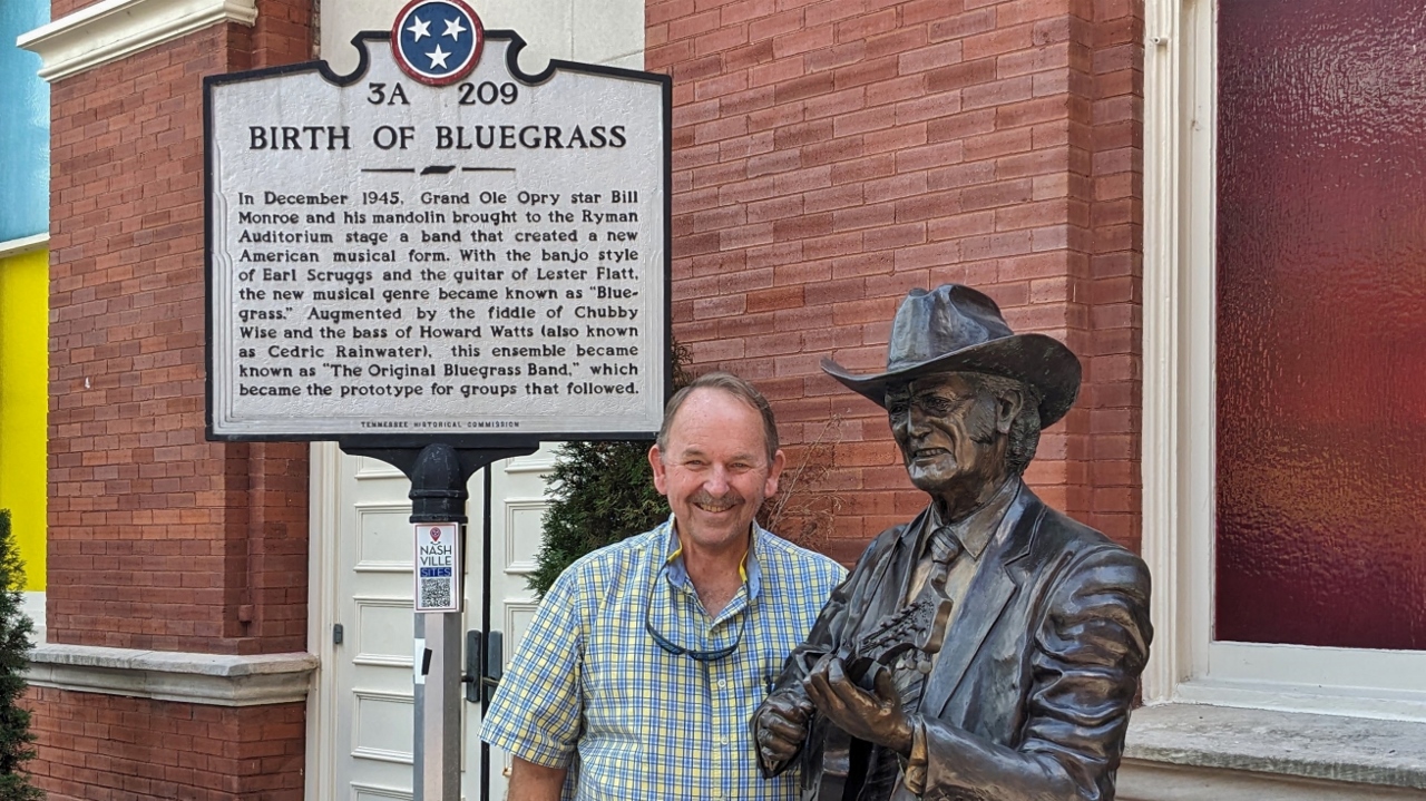 Bill Poses with Bill Monroe, One of the Three Fathers of Bluegrass