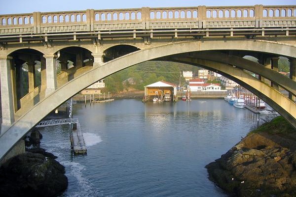 Tiny Depoe Bay Harbor Lies Beneath OR-101 Bridge